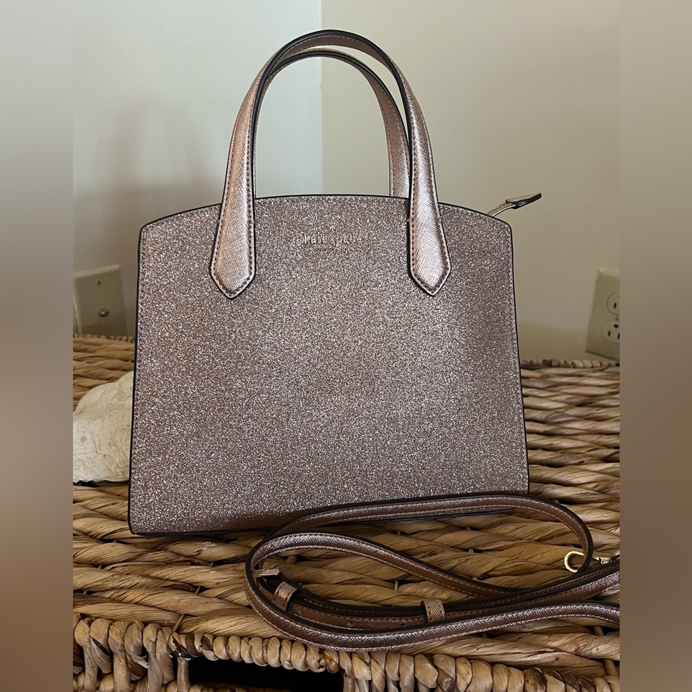 Kate Spade Rose Gold Tinsel Glitter Satchel Crossbody Bag - Picture 2 of 11